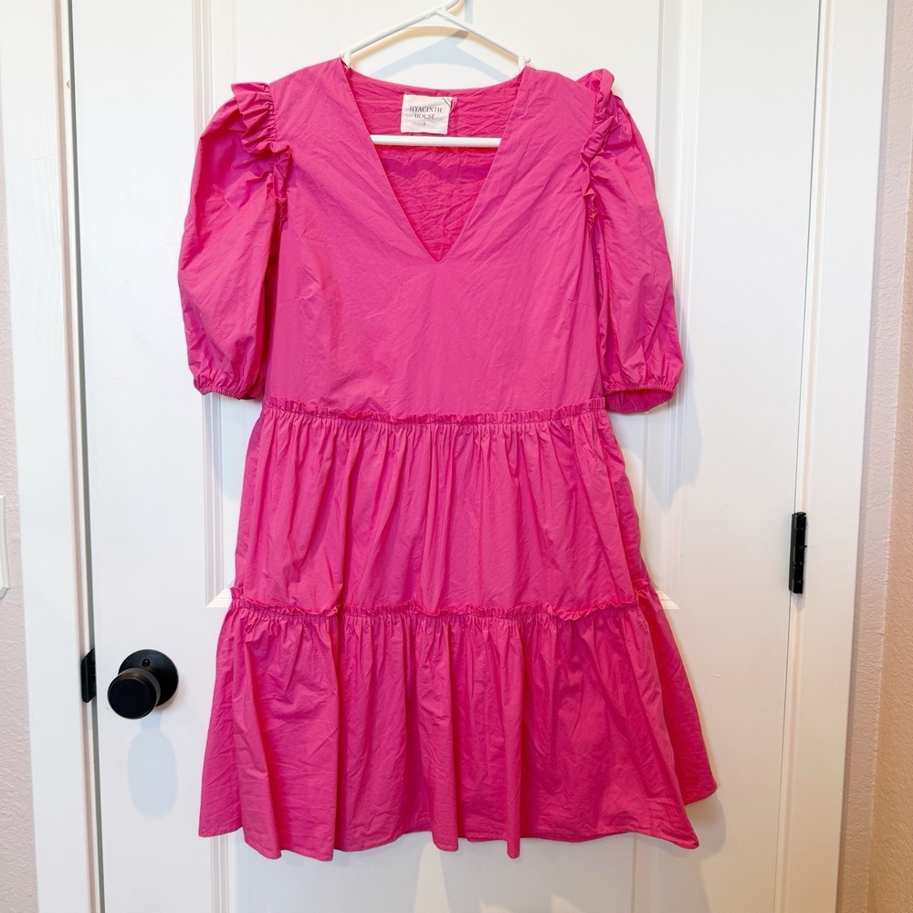 Tuckerneck Hyacinth‎ House Fuchsia Pascale Mini Dress Small Tiered Puff Sleeve